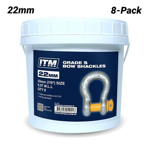 ITM TM9220-06522-8 8-Pack Yellow Pin GS Screw Pin 6.5 Tonne 22mm Body Bow Shackles