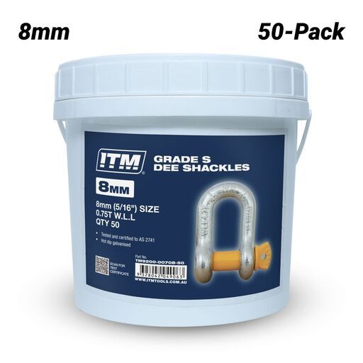 ITM TM9200-00708-50 50-Pack 0.75T 8mm Yellow Pin Grade S Screw Pin Dee Shackles