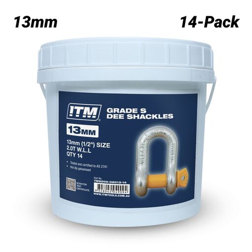 ITM TM9200-02013-14 14-Pack 2T 13mm Yellow Pin Grade S Screw Pin Dee Shackles