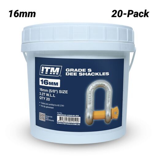 ITM TM9200-03216-20 20-Pack 3.2T 16mm Yellow Pin Grade S Screw Pin Dee Shackles