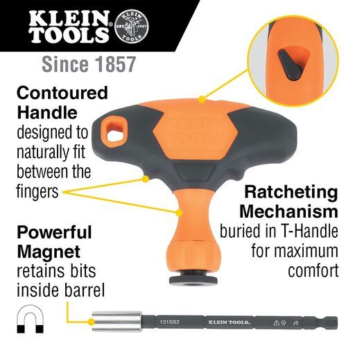 Klein A-33804 23pce ProFlex Impact-Rated Interchangeable Ratcheting T-Handle Set – image 5