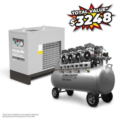 Chicago Air CRCAD1500+HUSH150 220V 1.5m3/min Refrigerated Compressed Air Dryer & 150L Silenced Air Compressor