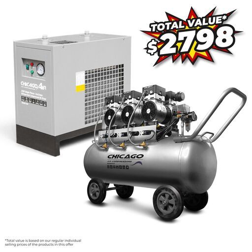 Chicago Air CRCAD1500+HUSH100 220V 1.5m3/min Refrigerated Compressed Air Dryer & 100L Silenced Air Compressor
