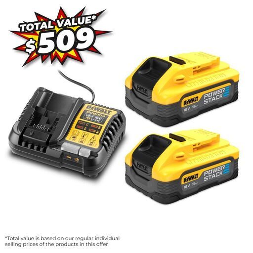 DeWalt DCBP518H2CST-XJ 2 x 18V 5.0Ah XR Li-ion Compact PowerStack Batteries & Charger Set