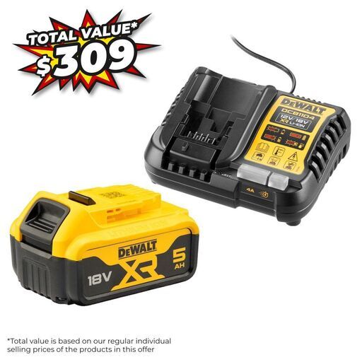 DeWalt DCB184CST-XJ 18V 5.0Ah XR Li-Ion Cordless Slide Battery + 12V-18V Multi-Voltage Battery Charger Starter Pack