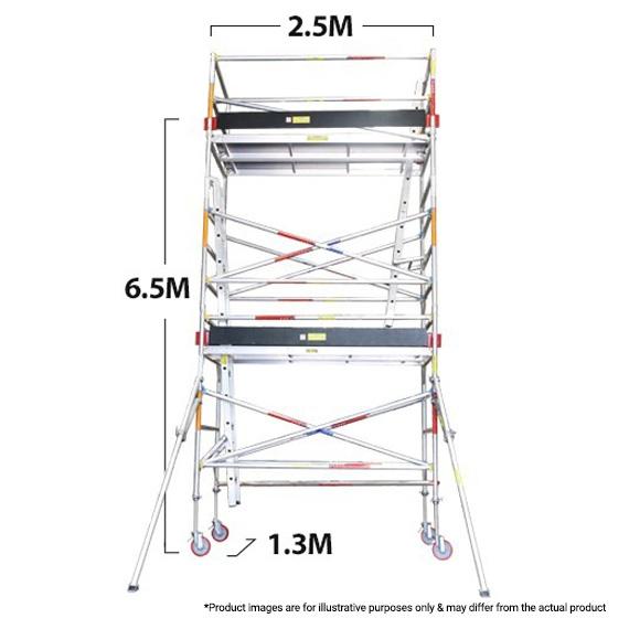 Climbrite CLI65D 2.5m x 1.3m x 6.5m Double Width Aluminium Mobile Scaffold – image 1