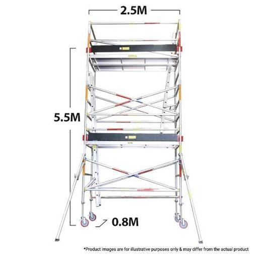 Climbrite CLI55S 2.5 x 0.8 x 5.5m Single Width Aluminium Mobile Scaffold
