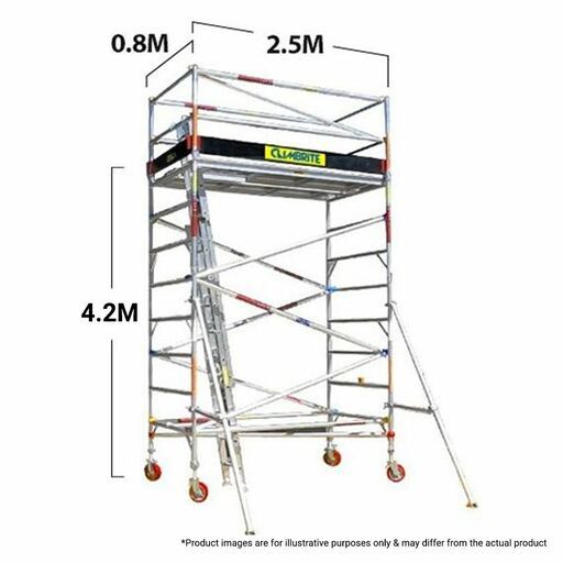 Climbrite CLI4S 2.5m x 0.8m x 4.2m Single Width Aluminium Mobile Scaffold