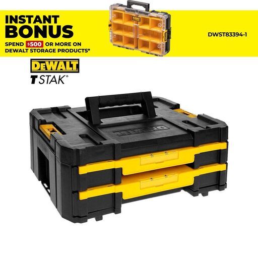 DeWalt DWST1-70706 TStak IV Double Drawer Storage Box with Adjustable Dividers