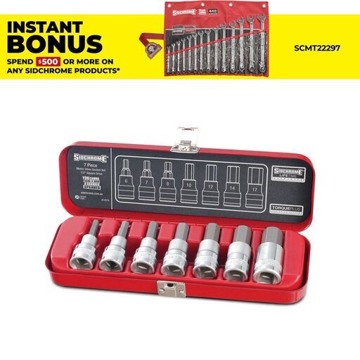 Sidchrome SCMT14274 7pce 1/2” Drive Metric In-Hex Socket Set