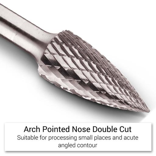 Xtorque XG1020 10mm x 20mm 1/4" Shank Tungsten Carbide Tree Shape Arch Pointed Nose Double Cut Burr – image 4