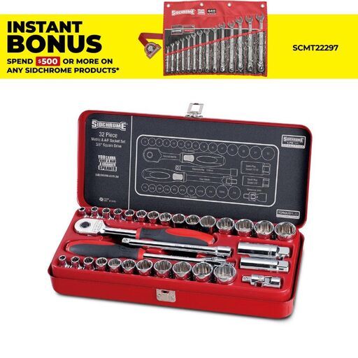 Sidchrome SCMT13105 32pce 3/8” Drive Metric & Imperial Socket Set