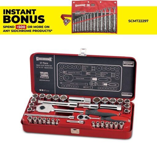 Sidchrome SCMT19130 37pce 1/4 & 1/2” Drive Metric & Imperial Socket Set