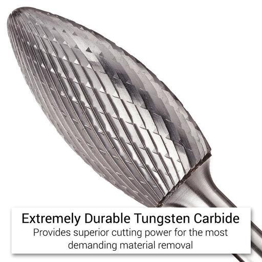 Xtorque XH0618 6mm x 18mm 1/4" Shank Tungsten Carbide Flame Shape Double Cut Burr – image 2