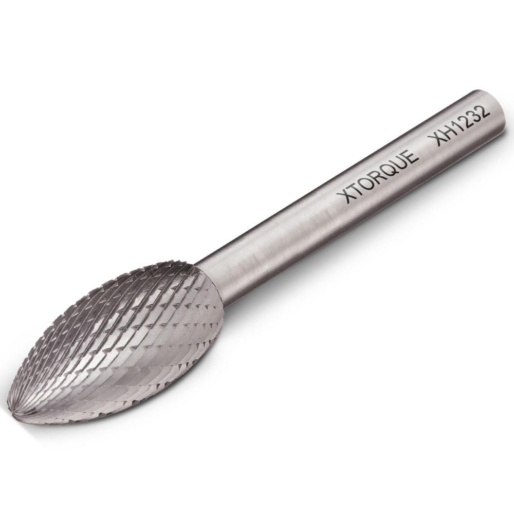 Xtorque XH1232 12mm x 32mm 1/4" Shank Tungsten Carbide Flame Shape Double Cut Burr – image 1