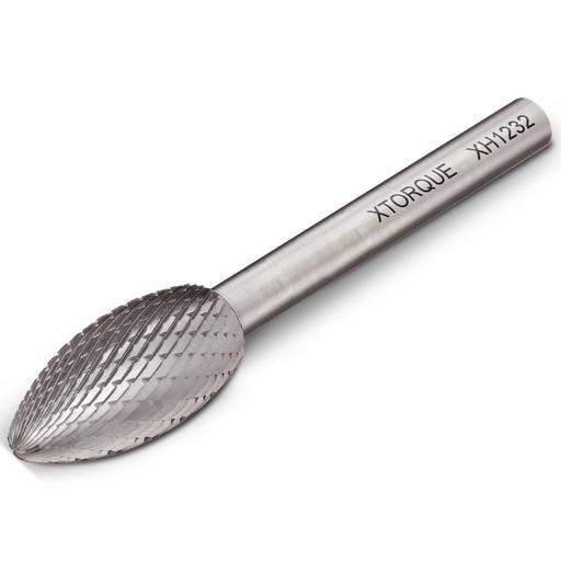 Xtorque XH1232 12mm x 32mm 1/4" Shank Tungsten Carbide Flame Shape Double Cut Burr