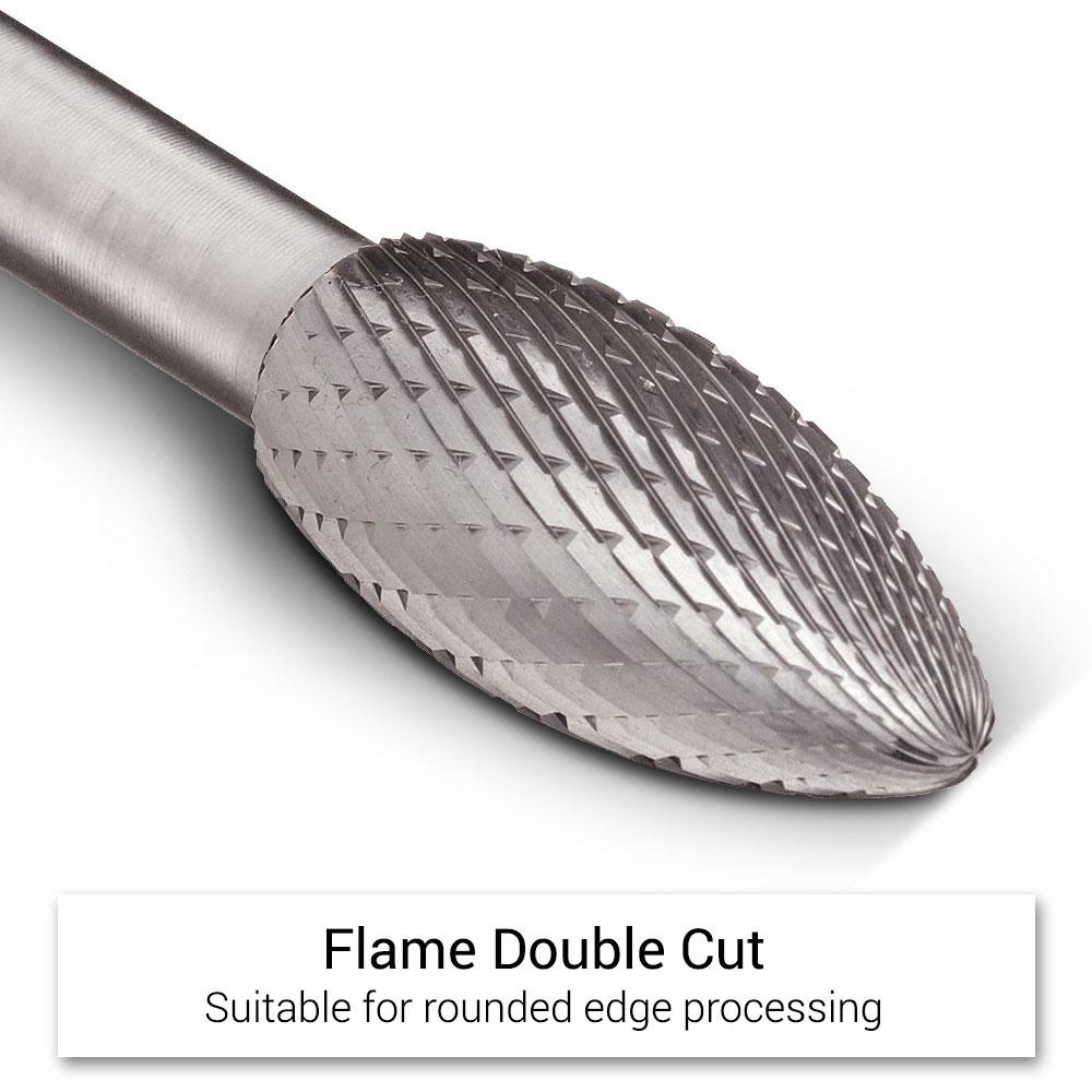 Xtorque XH1232 12mm x 32mm 1/4" Shank Tungsten Carbide Flame Shape Double Cut Burr – image 3