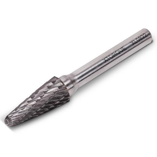 Xtorque XL0822 8mm x 22mm 1/4" Shank Tungsten Carbide Conical Ball Nose Double Cut Burr