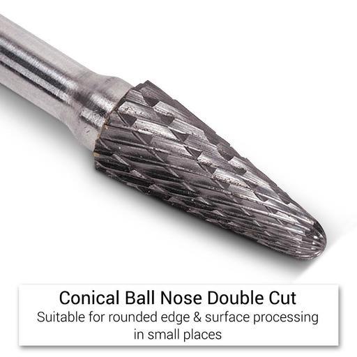 Xtorque XL0822 8mm x 22mm 1/4" Shank Tungsten Carbide Conical Ball Nose Double Cut Burr – image 4