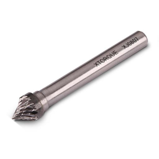 Xtorque XJ0807 8mm x 7mm 1/4" Shank Tungsten Carbide 60° Cone Double Cut Burr