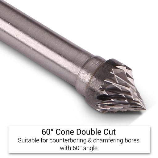 Xtorque XJ0807 8mm x 7mm 1/4" Shank Tungsten Carbide 60° Cone Double Cut Burr – image 3