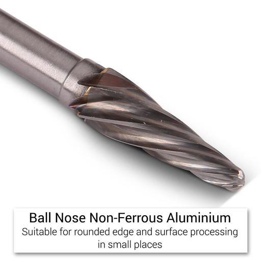 Xtorque XL0822A 8mm x 22mm 1/4" Shank Tungsten Carbide Conical Ball Nose Non-Ferrous Aluminium Burr – image 3