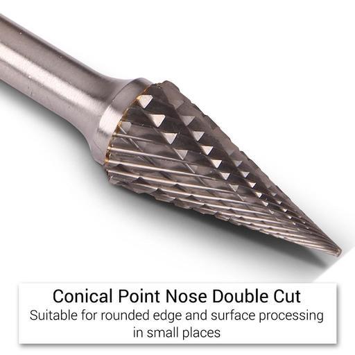 Xtorque XM0820 8mm x 20mm 1/4" Shank Tungsten Carbide Conical Pointed Nose Double Cut Burr – image 3