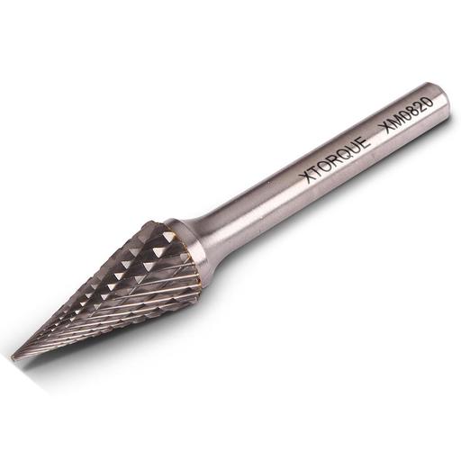 Xtorque XM0820 8mm x 20mm 1/4" Shank Tungsten Carbide Conical Pointed Nose Double Cut Burr