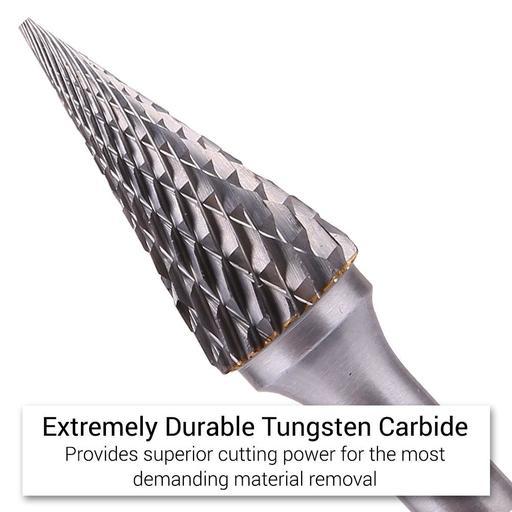 Xtorque XM0820 8mm x 20mm 1/4" Shank Tungsten Carbide Conical Pointed Nose Double Cut Burr – image 2