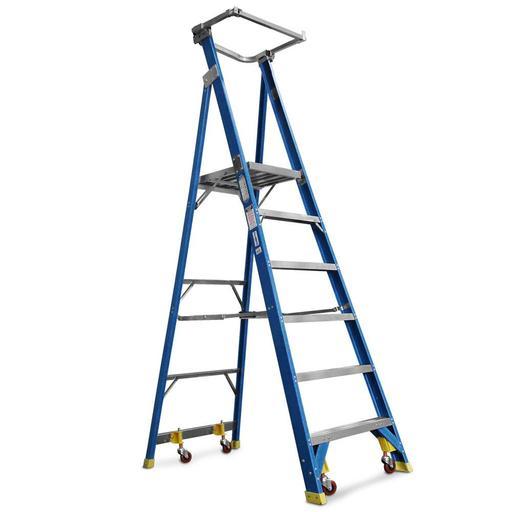 Climbrite CLI6STEP-SG 6-Step 1.8M Fibreglass Platform Ladder on Wheels With Safety Gate