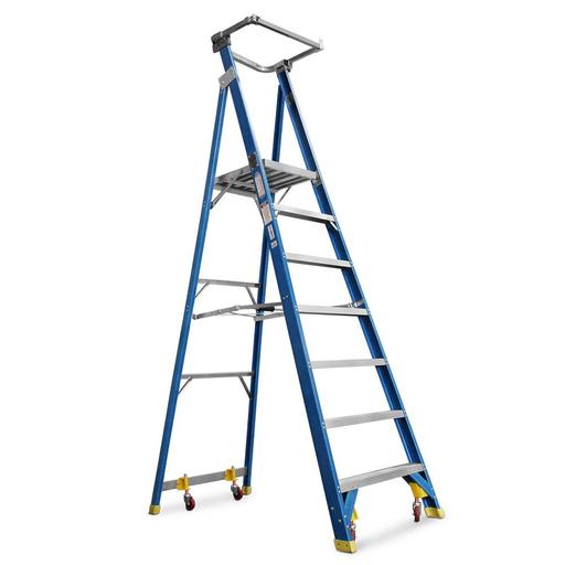 Climbrite CLI7STEP-SG 7-Step 2M Fibreglass Platform Ladder on Wheels With Safety Gate