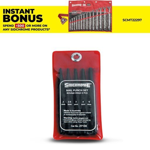 Sidchrome SCMT27130 5pce Nail Punch Set