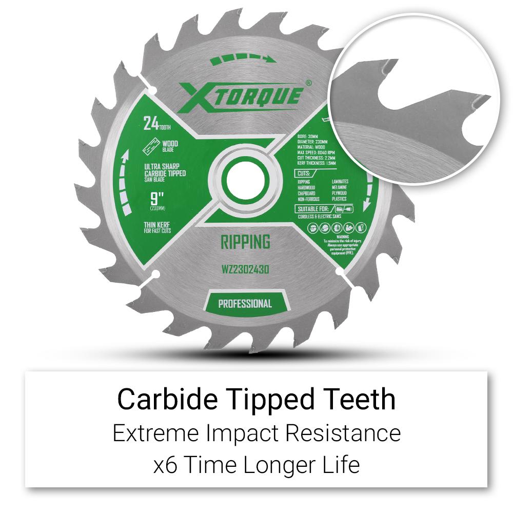 Xtorque WZ2302430-10 10-Pack 230mm (9") 24-Tooth Wood Ripping/Crosscutting Carbide Tipped Saw Blades – image 3