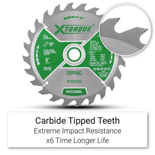 Xtorque WZ2302430-10 10-Pack 230mm (9") 24-Tooth Wood Ripping/Crosscutting Carbide Tipped Saw Blades – image 3