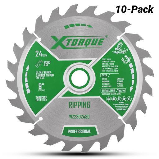 Xtorque WZ2302430-10 10-Pack 230mm (9") 24-Tooth Wood Ripping/Crosscutting Carbide Tipped Saw Blades