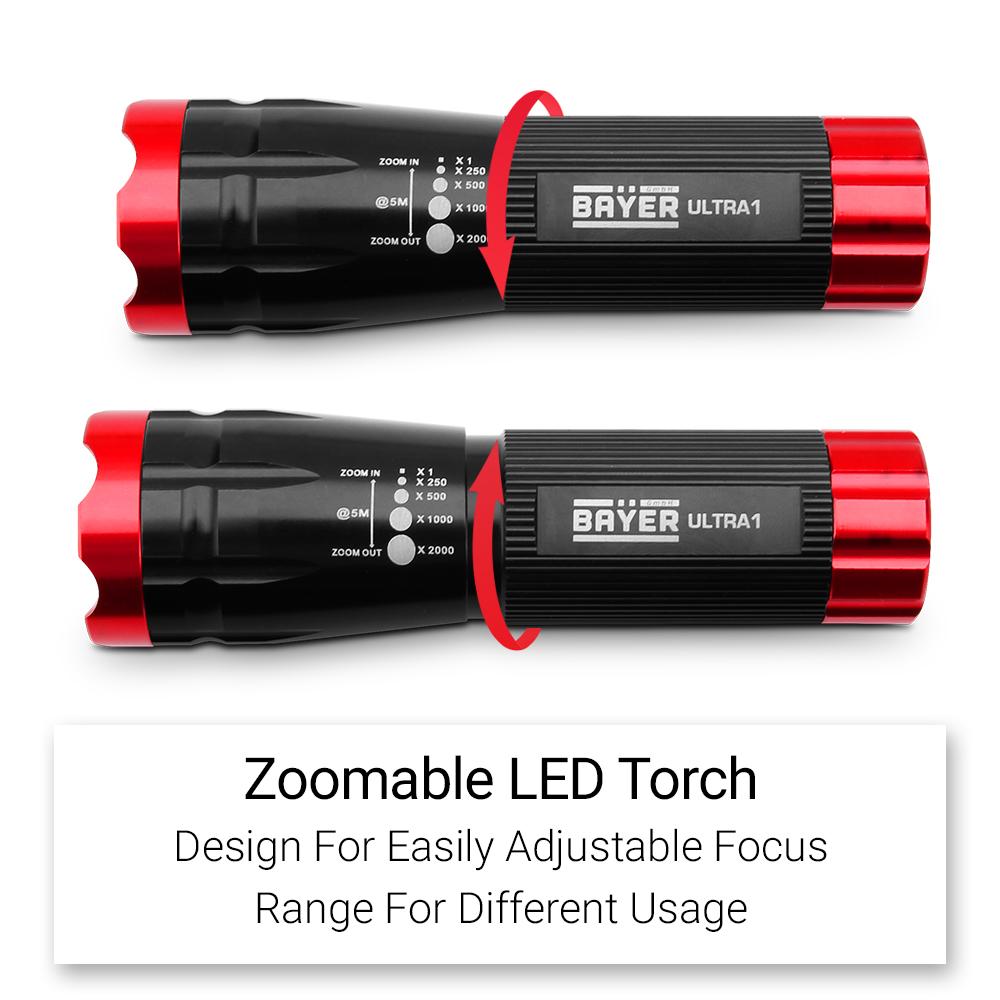 Bayer ULTRA1 5W 200LM CREE XPE R3 LED Zoomable Torch With Batteries – image 4